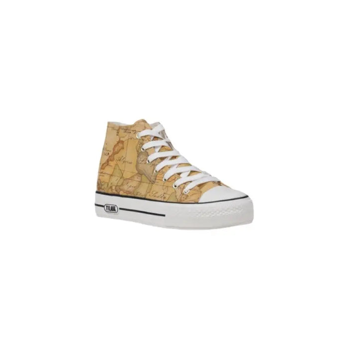 High-top sneaker with intricate map print design for stylish footwear enthusiasts