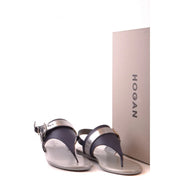 Hogan women leather sandals navy and silver thong style with metallic buckle detail multicolor bow shoes