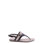 Hogan black and silver two-tone leather thong sandals with metallic buckle