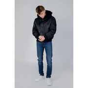 Noir hugo Blouson aviateur pour homme avec capuche doublée de fourrure et finition polyamide mate pour une chaleur durable