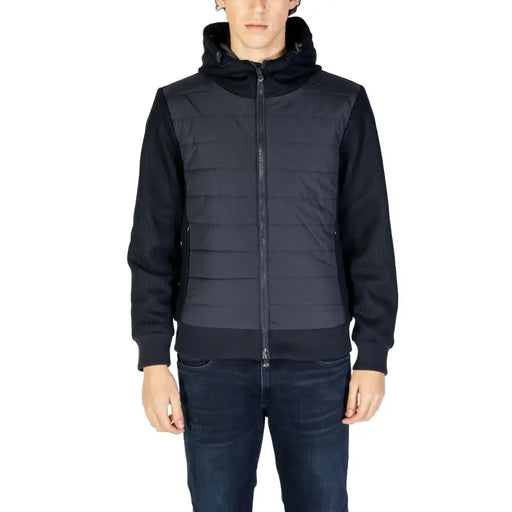 Veste matelassée noire à capuche avec manches et col en maille côtelée, idéale pour l'automne et l'hiver, par Hydra Clothing Homme
