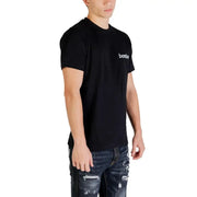 Hydra Clothing men’s black cotton t-shirt with short sleeves and subtle white bomb logo on left chest