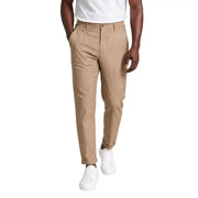 Pantalon chino slim fit en coton beige à rayures Hydra pour homme, avec ourlets roulés.