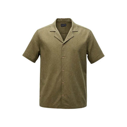 Chemise à manches courtes vert olive, boutonnée, en coton texturé avec col, pour homme, par Hydra