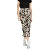 A high waisted mid thigh length beige viscose skirt with bold black and brown leopard print for spring summer by ichi women