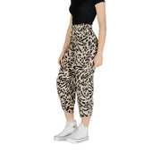 Ichi Women beige leopard viscose trousers with elastic waistband
