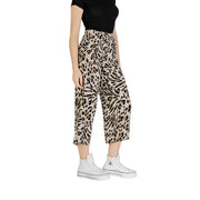 Pantalon court taille haute en viscose à imprimé léopard beige et marron par Ichi pour le printemps et l'été