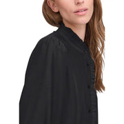 Ichi women black blouse with ruffled collar and front button closure made of viscose blend fabric