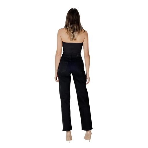 Ichi Jean noir en coton stretch taille haute à jambes droites pour femme
