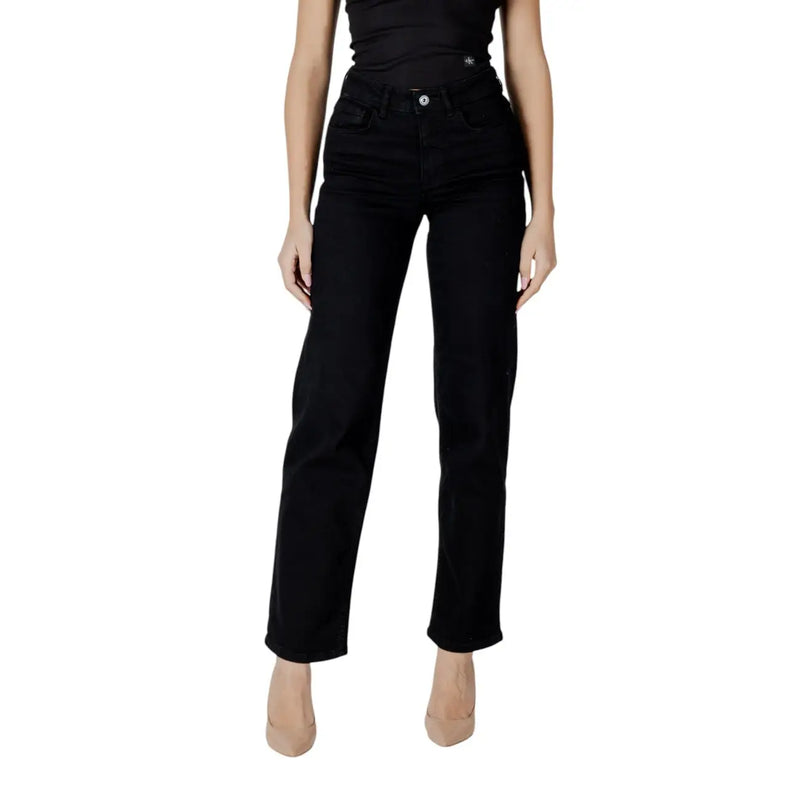 Ichi Women black high-rise straight-leg cotton stretch jeans back view