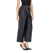 Ichi women black polyester trousers fall winter with high-waisted wide-leg tailored fit and subtle side pleats