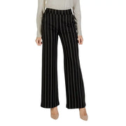 Ichi Women black striped wide-leg trousers from fall winter collection