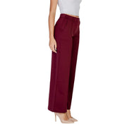 Ichi Pantalon large taille haute en polyester viscose bordeaux pour femme, avec poches avant et fermeture à bouton-pression.