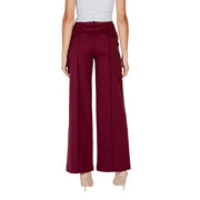 Ichi Pantalon bordeaux pour femme en polyester viscose, taille haute, plis discrets et jambes larges.