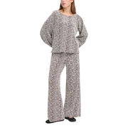 Ichi women brown print two-piece loungewear set with wavy pattern