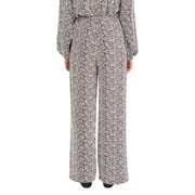 Ichi Women brown print wide-leg jumpsuit with wavy black and white pattern