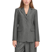 Ichi women grey polyester blazer with structured shoulders and front flap pockets in textured fabric