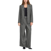 Gray polyester tailored blazer for women with structured shoulders and three front buttons by Ichi