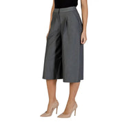 Ichi Women Grey Pleated Wide-Leg Culottes with Zip and Pockets