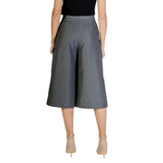 Ichi Women Grey Wide-Leg Culottes with Zip, Pockets, Textured Stripes