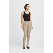 Beige ichi Pantalon pour femme avec poches avant en dentelle et taille élastiquée à cordon, coupe décontractée et jambes fuselées