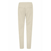 Beige slim-fit Ichi Pantalon pour femme en tissu souple et ajusté, avec de discrètes poches arrière en dentelle sur le devant, vu de dos