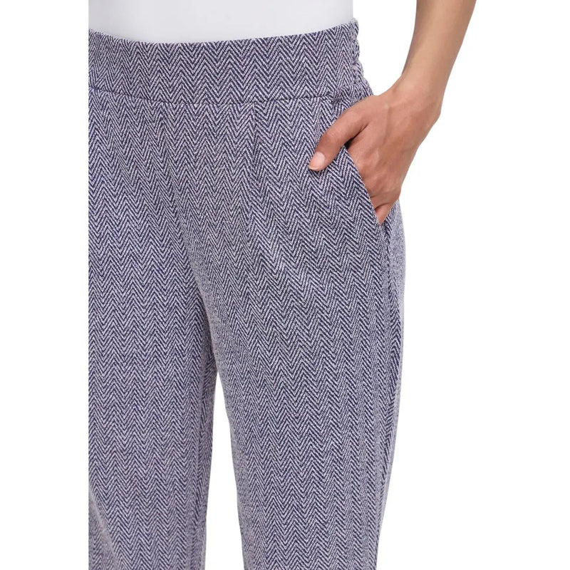 Ichi Pantalon femme gris à chevrons, taille haute élastiquée, en polyester viscose, idéal pour l'automne-hiver.