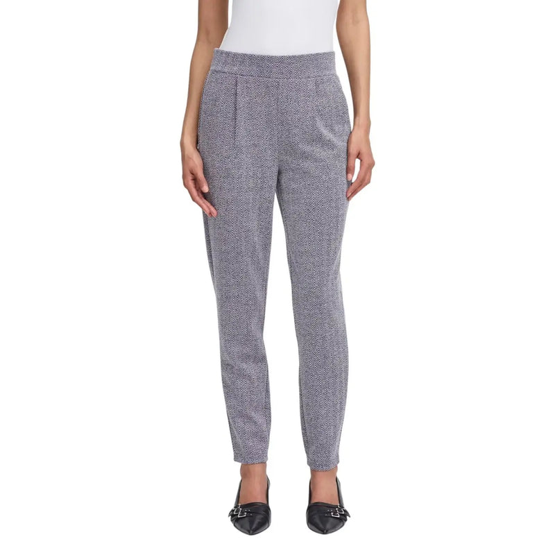 Motif à chevrons gris ichi Pantalon femme taille haute coupe slim en polyester viscose pour automne-hiver