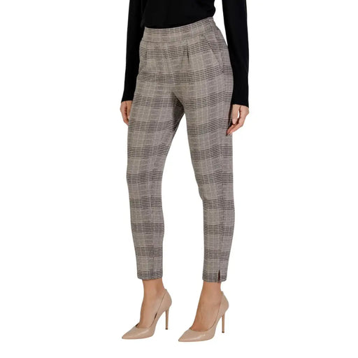 Ichi gray and black plaid high-waisted tailored trousers