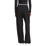 Ichi women’s black wide-leg trousers with laces, front pockets, white waistband