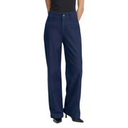 Ichi Women’s Navy Blue Cotton Blend Wide-Leg Trousers