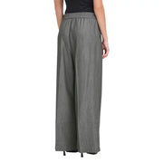 Ichi Women’s Grey Striped Wide-Leg Trousers with Elastic Waistband