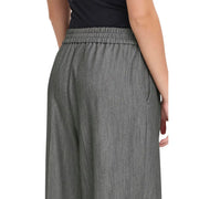 Ichi women’s grey textured wide-leg trousers with elastic waistband and pockets for fall winter collection