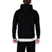 Icon Sweat-shirt à capuche noir pour homme en mélange de coton avec une bande horizontale blanche à la taille (vue de dos)