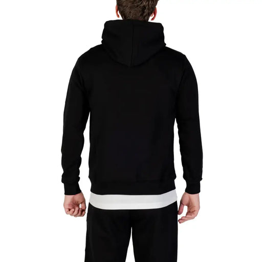 Icon Sweat-shirt à capuche noir pour homme en mélange de coton avec une bande horizontale blanche à la taille (vue de dos)