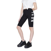 Icon men black cotton slip-on biker shorts with white vertical lettering down the side