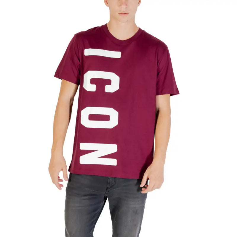 Men’s maroon short-sleeve T-shirt with white ICON print from Icon Men Fall Winter collection