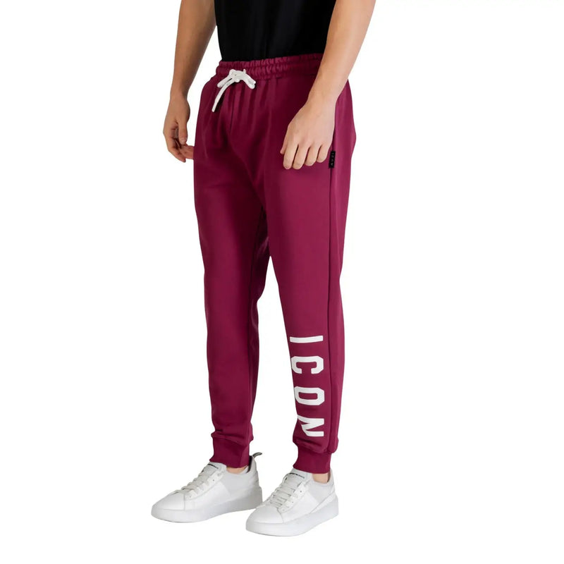 Icon Pantalon de jogging d'hiver pour homme en coton bordeaux avec cordon de serrage blanc et coutures verticales icon Inscription sur la jambe