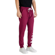 Icon Pantalon de jogging pour homme en coton bordeaux avec cordon de serrage blanc et inscription verticale, idéal pour l'hiver