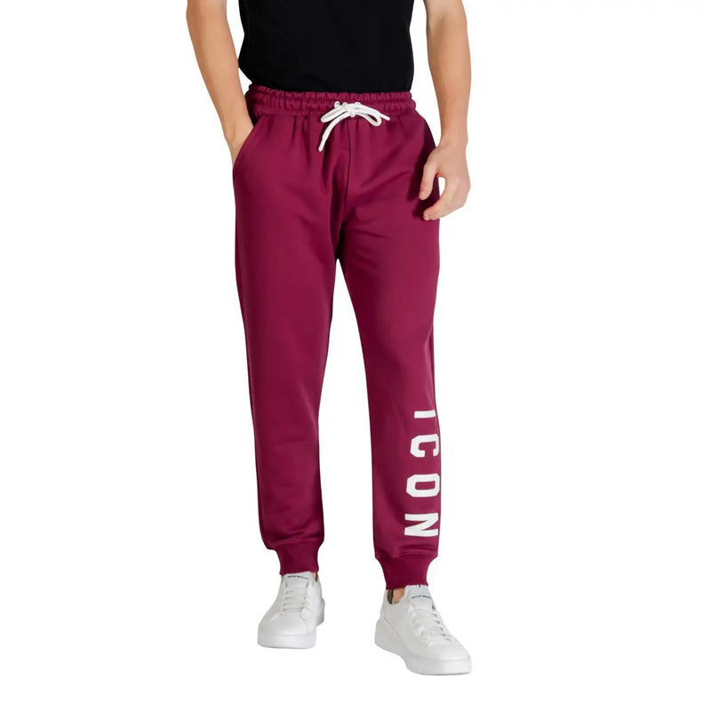 Icon Pantalon homme en coton bordeaux avec cordon de serrage blanc et rayures verticales icon lettrage sur la jambe coupe hivernale
