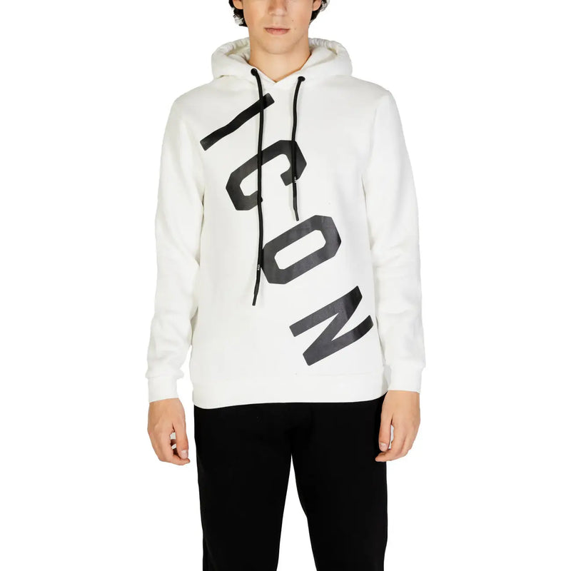 Icon Sweat-shirt à capuche blanc en mélange de coton pour homme, orné d'un lettrage diagonal noir audacieux sur le devant
