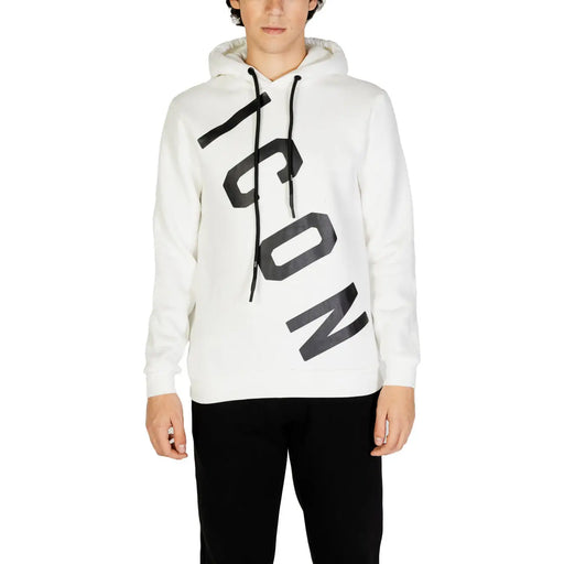 Icon Sweat-shirt à capuche blanc en mélange de coton pour homme, orné d'un lettrage diagonal noir audacieux sur le devant