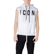 Sweat à capuche blanc sans manches en coton pour homme avec des détails noirs audacieux icon lettrage et cordons de serrage assortis