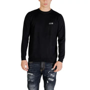Sweat-shirt noir à manches longues avec de subtiles touches de blanc icon logo en maille de viscose mélangée pour hommes