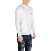 Pull blanc à manches longues et col rond avec des détails noirs icon broderie sur la poitrine gauche en maille de viscose mélangée