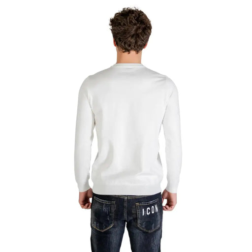 chemise blanche à manches longues icon Pull en maille pour homme, col rond, poignets et ourlet côtelés, en mélange de viscose