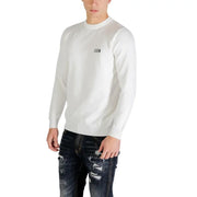 Pull blanc à manches longues et col rond en viscose mélangée avec petits détails noirs icon logo sur la poitrine gauche pour hommes