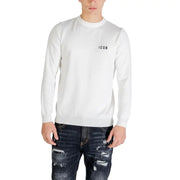 Pull blanc à manches longues et col rond en viscose mélangée avec de subtils détails noirs icon logo sur la poitrine gauche pour les vêtements en maille pour hommes