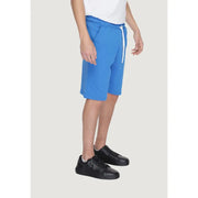Icon men light blue cotton shorts with bright blue color white drawstring waistband and side pockets for athletic use