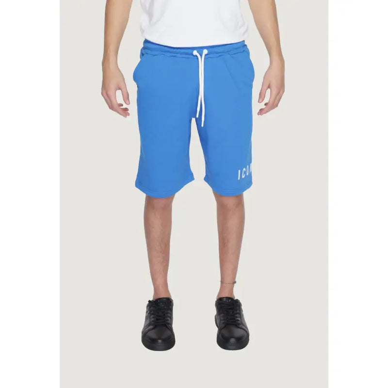 Icon men light blue cotton shorts with white drawstrings and a subtle icon logo on the left leg